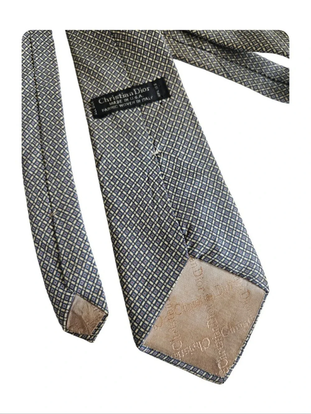 Dior Men's Gray Diamond-Pattern Silk Tie